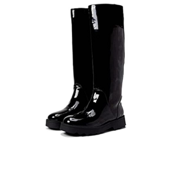 AEROSOLES SLALOM LUG SOLE KNEE HI GLOSSY RAIN BOOTS NWT SZ 8 - Picture 2 of 5